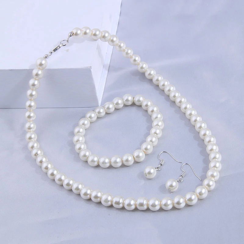 Elegant Vintage Simulated Pearl Jewelry Sets for Women 2022 Fashion Statement Necklace and Earring Set Wedding Party Accessories