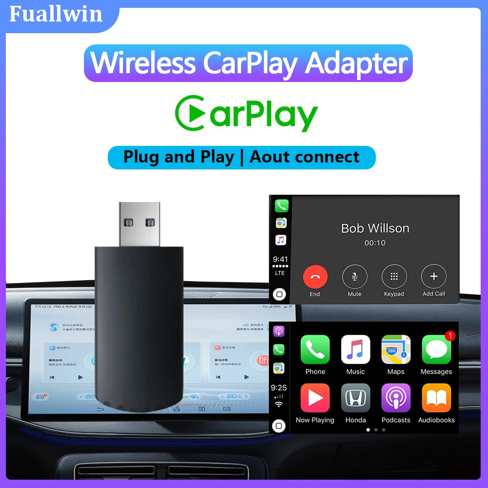 2024 New Mini CarPlay Wireless Adapter Car Play Dongle Bluetooth WiFi Fast Connect Plug and Play for OEM Wired CarPlay Car