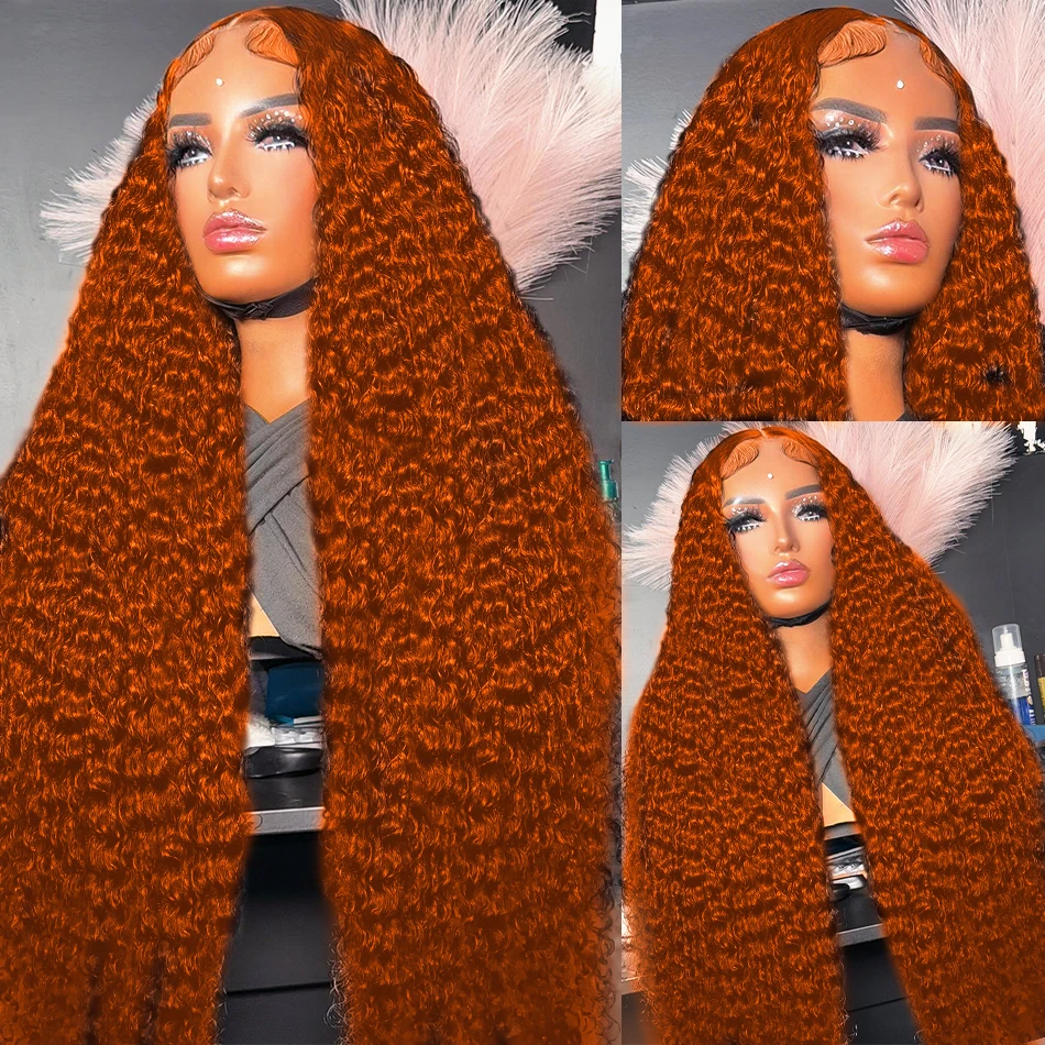 30 Inch Ginger Orange Curly 13x4 Transparent Lace Front Human Hair Wigs Loose Deep Wave Colored Lace Frontal Wigs For Women