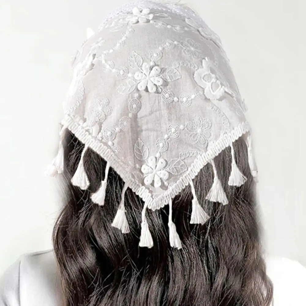 Women\'s White Lace Triangle Hair Head Wrap Scarf Headband Floral Bandana Sweet Openwork Headband