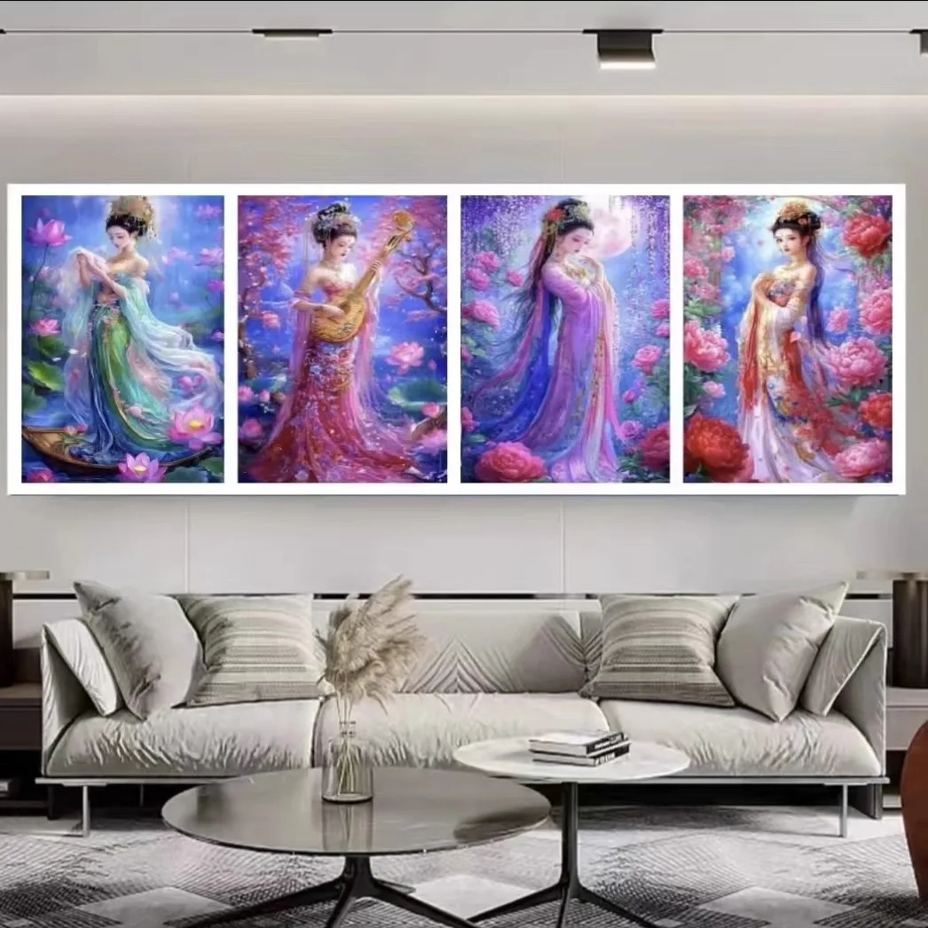 

11ct 120x75cm Four Beauty Embroidery DIY Chinese Style Printed Kits Cross Stitch Needlework Set Home Decor Crafts 4 pieces/set