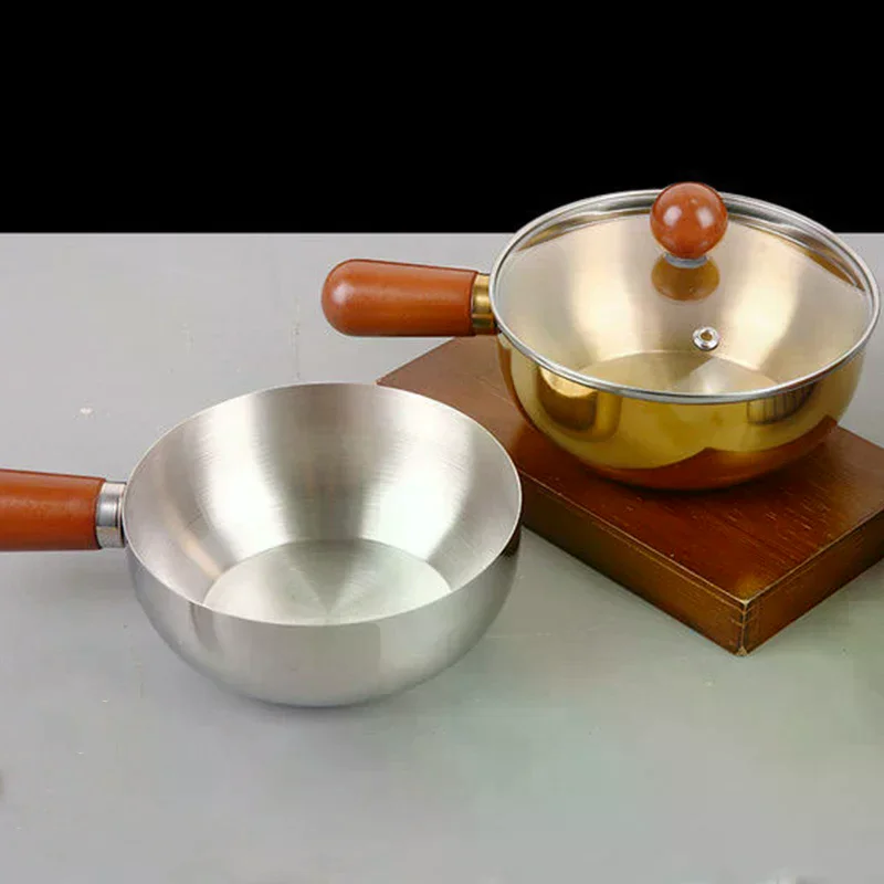 Stainless Steel Noodle Pot For One Person High-End Look With Wood Finish Compact Small Cooking Pot For Baby Food Milk Snacks​​