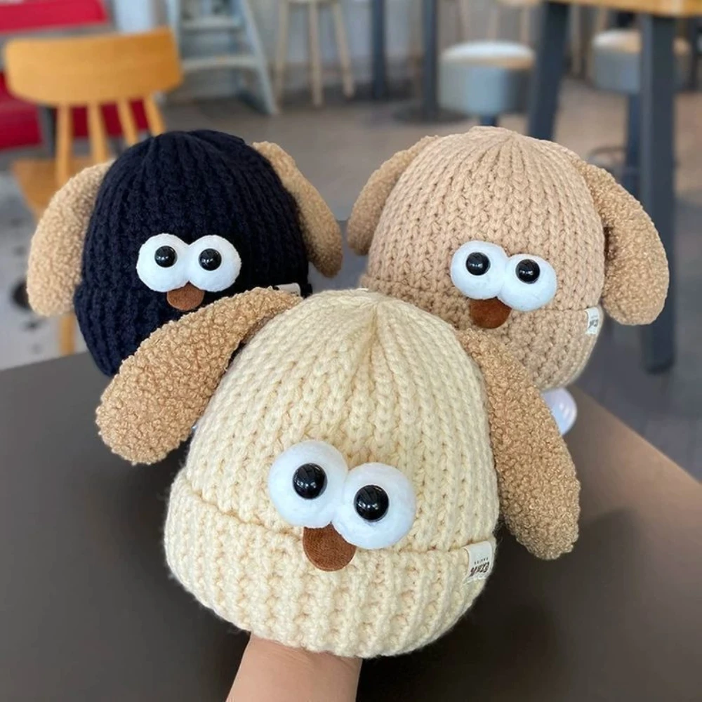 

Детские зимние шапки, креативная очаровательная и очень милая вязаная шапка с большими глазами, плюшевые уши, толстая и теплая шерстяная шапка, товары для новорожденных