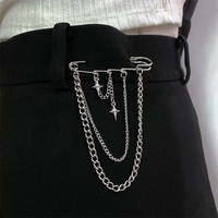 Punk Metal Cross Pendant Chain Brooch For Women Men Lapel Pin Personalized Wedding Best Man Jewelry Accessories