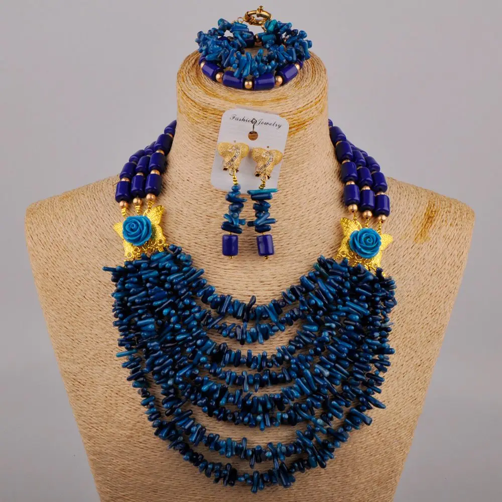 

Nigeria's Royal Blue Coral Broken Branch Necklace African Women's Wedding Accessories Bridal Wedding Dress Accessories Set XK-43