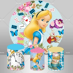 Disney Alice In Wonderland Round Backdrop For Photography Girls birthday Afternoon Tea Party Background Plinth Covers Supplier