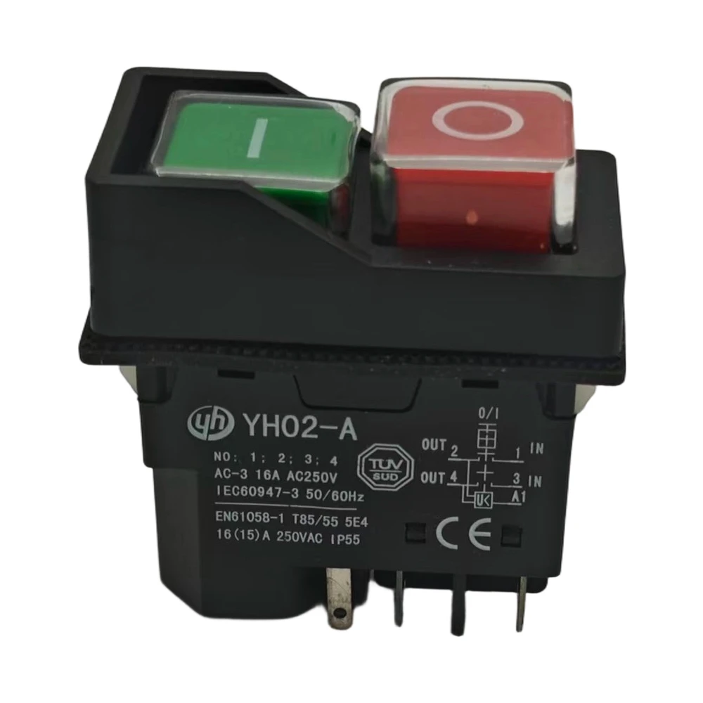 YH02-A 4Pins/5Pins Electromagnetic Starter Push Button Switches 16A AC250V IP55 Waterproof Machine Garden Tool Can Replace KJD17