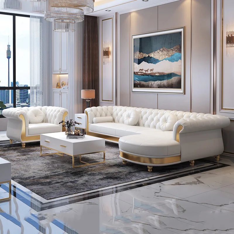 

Light luxury leather sofa, post-modern simple American furniture, living room princess corner leather art sofa Nordic small