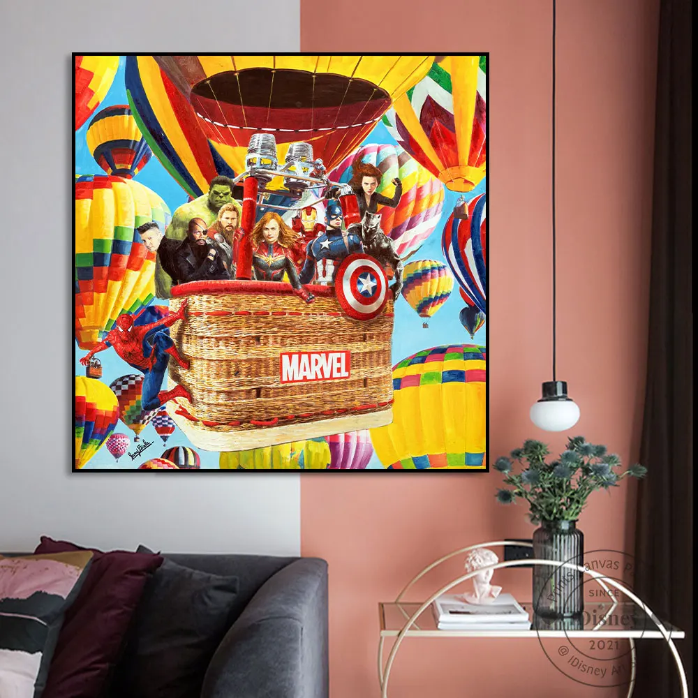 Disney Marvel Art Posters Superhero's Balloon Ride Prints HD Picture Canvas Painting Wall Art For Kids Room Home Decoration Gift