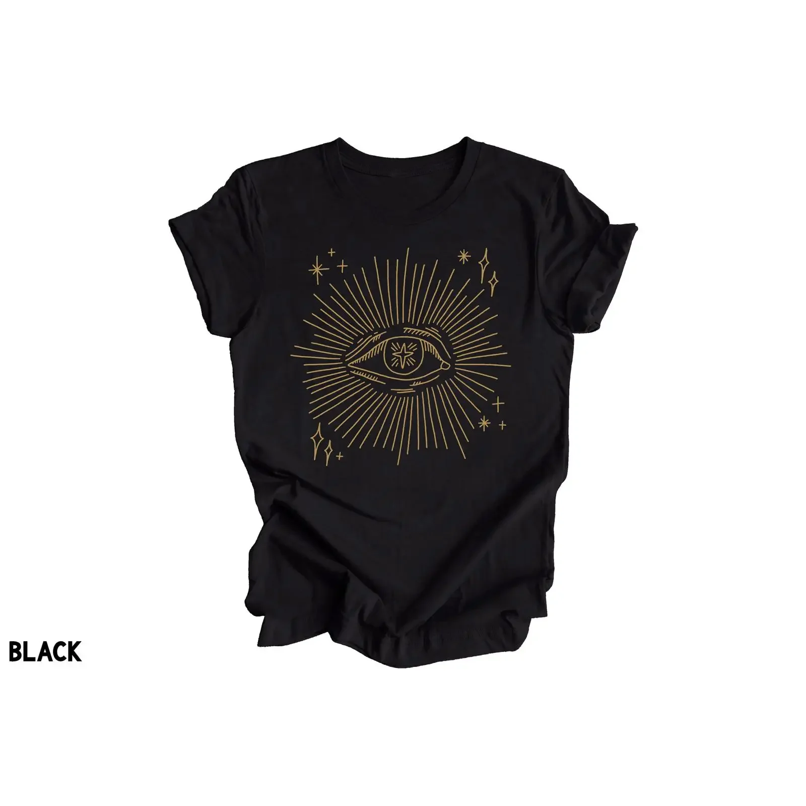 Evil Eye T Shirt Esoteric Dark Boho Gothic Occult Celestial Starburst Symbolism for  vintage Washed Stylish fashion Stretched