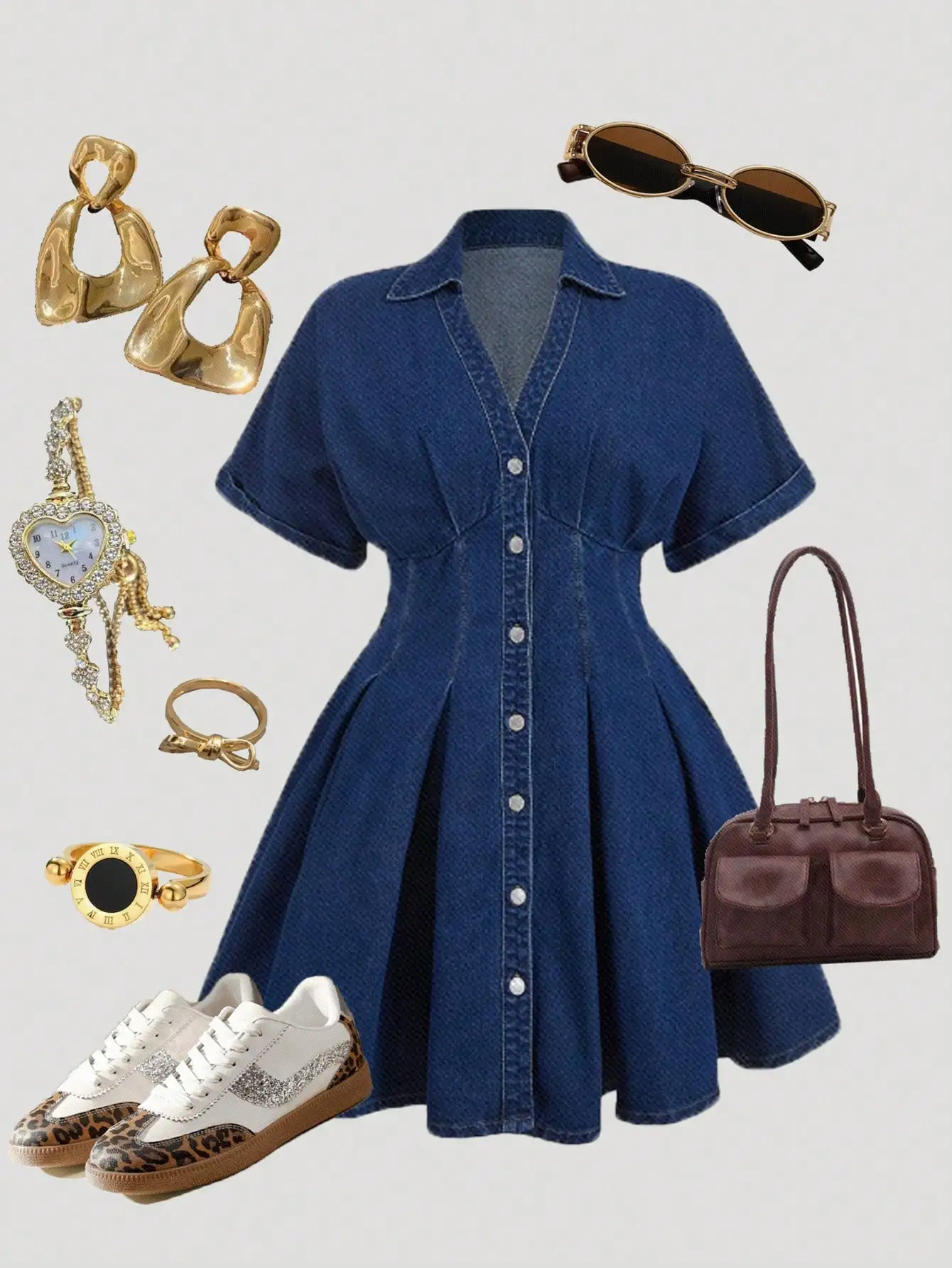 

Джинсовое платье миди больших размеров с короткими рукавами и расклешенным подолом, темно-синее, на пуговицах, повседневное женское платье