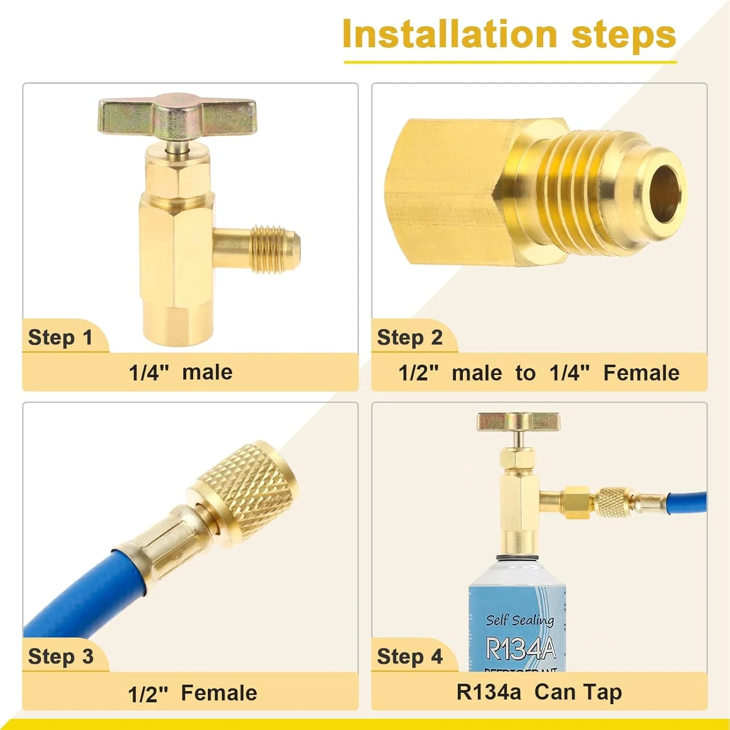 R134A R22 Brass Refrigerant Tank Adapter R410a Vacuum Pump Adapter Fitting for HVAC Air Conditioner Refrigerant System