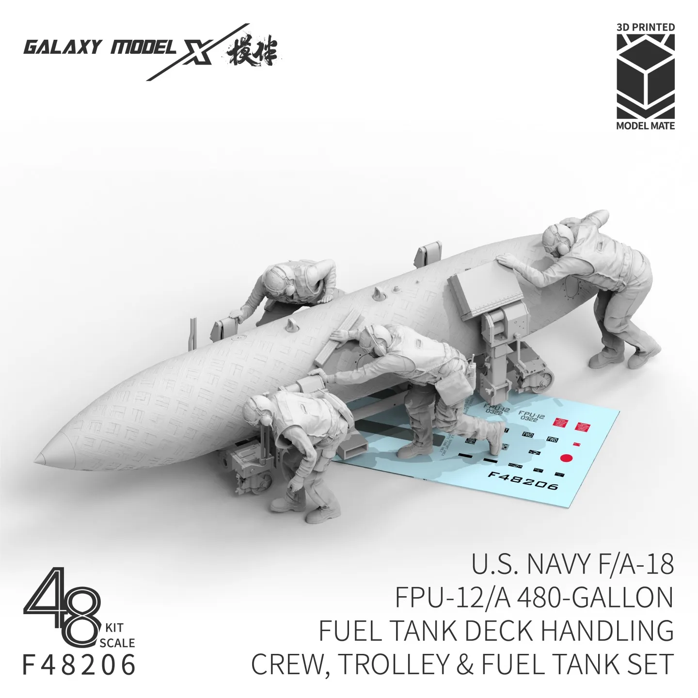 

Galaxy F48206 1/48 Scale US Navy F/A-18 FPU-12/A 480-Gallon Fuel Tank Deck Handling Crew Trolley & Fuel Tank Set Resin Model Kit