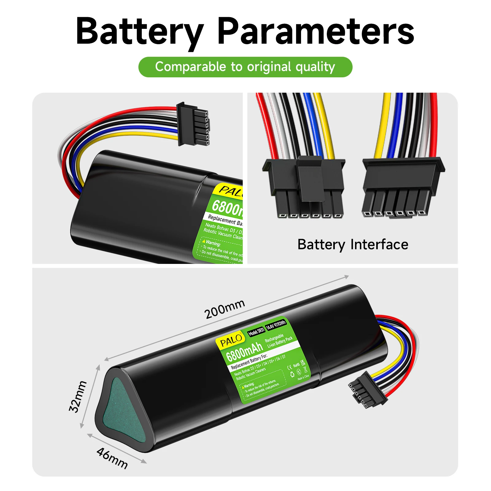 니토 로보틱스 D3,D4,D5,D6,D7,D3+,D301,D303,D5+,D502,D503,D701,D702,D703,D705 로봇 청소기용 PALO 14.4V 6800mAh 리튬 이온 배터리