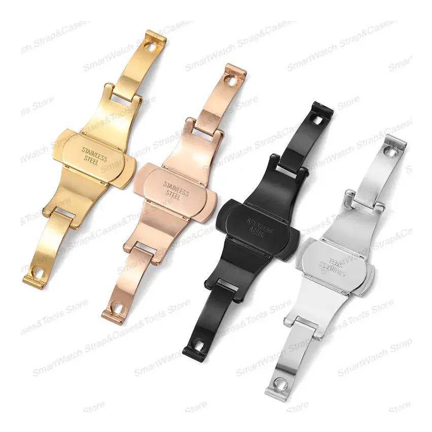 5mm 6mm Solid Stainless Steel Clasp for Longines Double Push Butterfly Watch Band Buckle for Orient Metal Fold Button Accessory