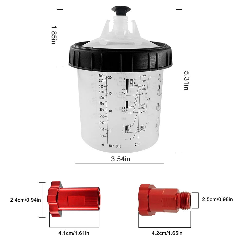 ถ้วยผสมสีแบบใช้แล้วทิ้งสำหรับปืนพ่นสีรถยนต์, ปืนพ่นสีระบบ HVLP ขนาด 20/27 ออนซ์ (600/800 มล.) ชุดพร้อม 15/25 ชิ้น