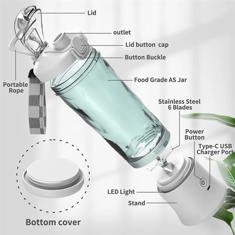 Portable Blender, Personal Size Blender for Shakes and Smoothies with 6 Blade Mini Blender 20Oz for Home,Travel