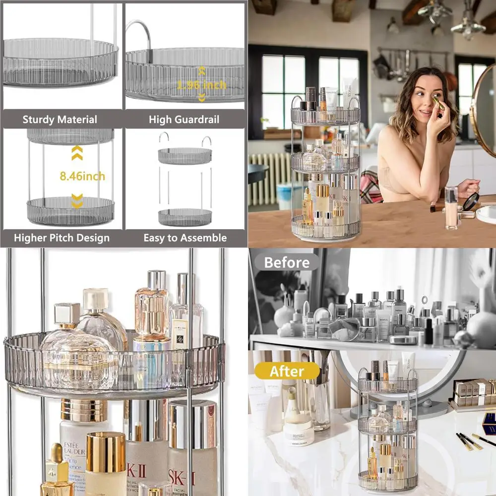 

Large 3-Tier Makeup Organizer with Grey Color for Bathroom Storage and Cosmetic Display