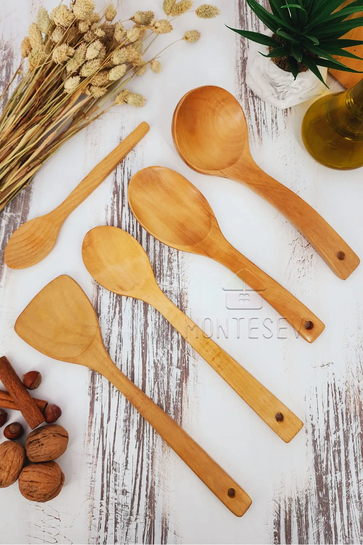 Wooden Wooden Kitchen Spoon Set 5 Pieces Beech, Boxwood and Bamboo Wood