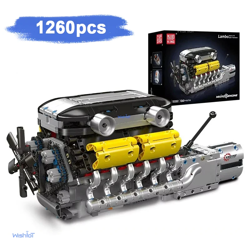 10202 Lam-bo Supercar V12 Engine + Gearbox Building Blocks 1260pcs Technic Model Kit for Adults