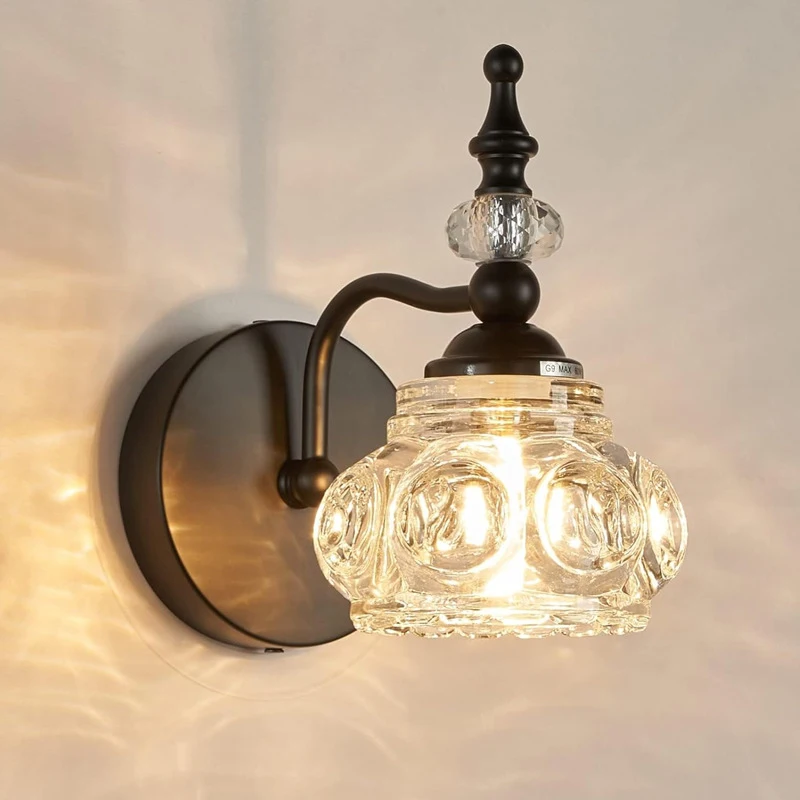 Retro Wall Mirror Lights Sconce for Home Bathroom Corridor Decor Bedroom Lamp American Luxury Crystal Lighting Fixture Luminária