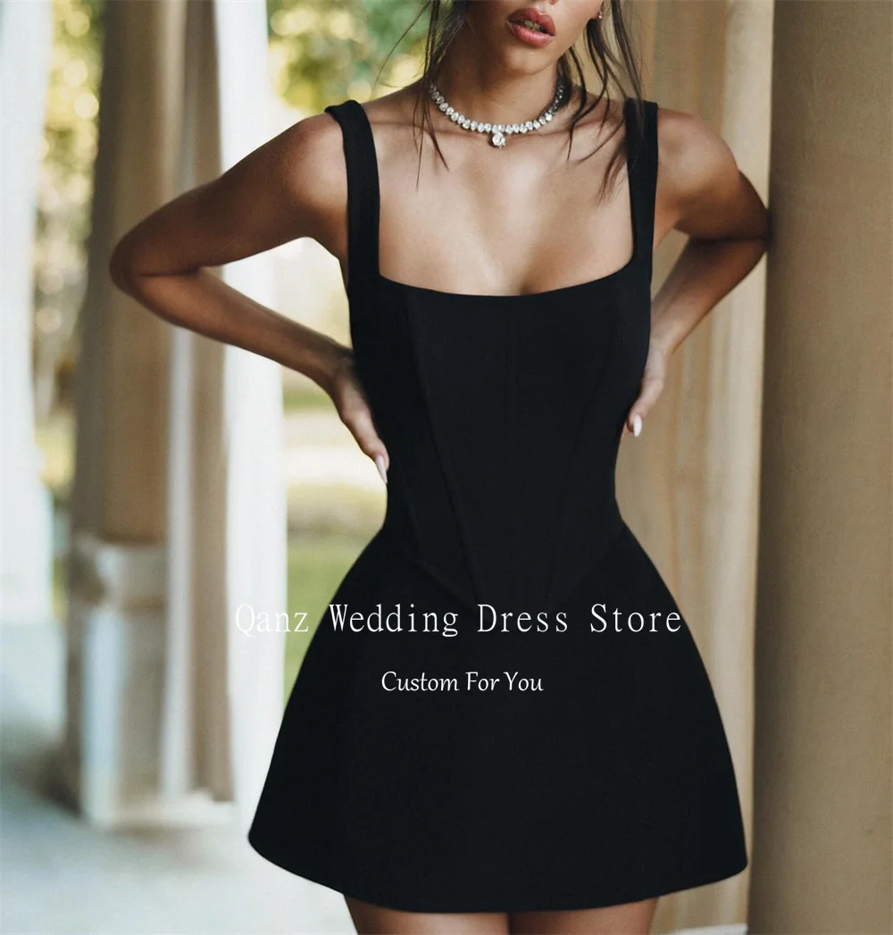 Qanz Mini Abiti da ballo neri Spalline sopra il ginocchio Abiti Fiesta De Lujo Corsetto Indietro Abiti da laurea Personalizzati