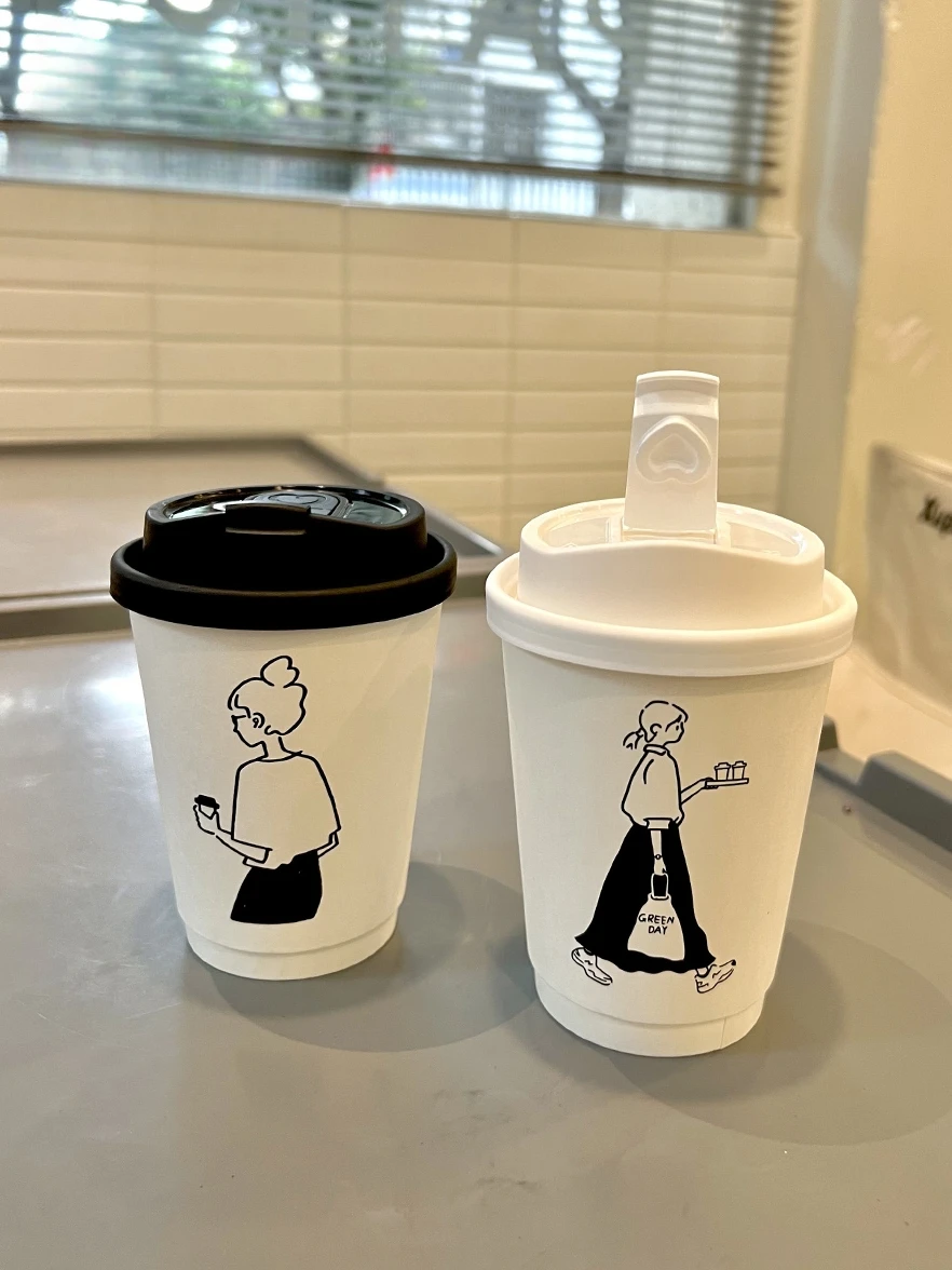 50 Sets of Coffee Packaging Cups Thickened and Heat-resistant Disposable Paper Cups Handdrawn Boys and Girls Juice Milk Mug