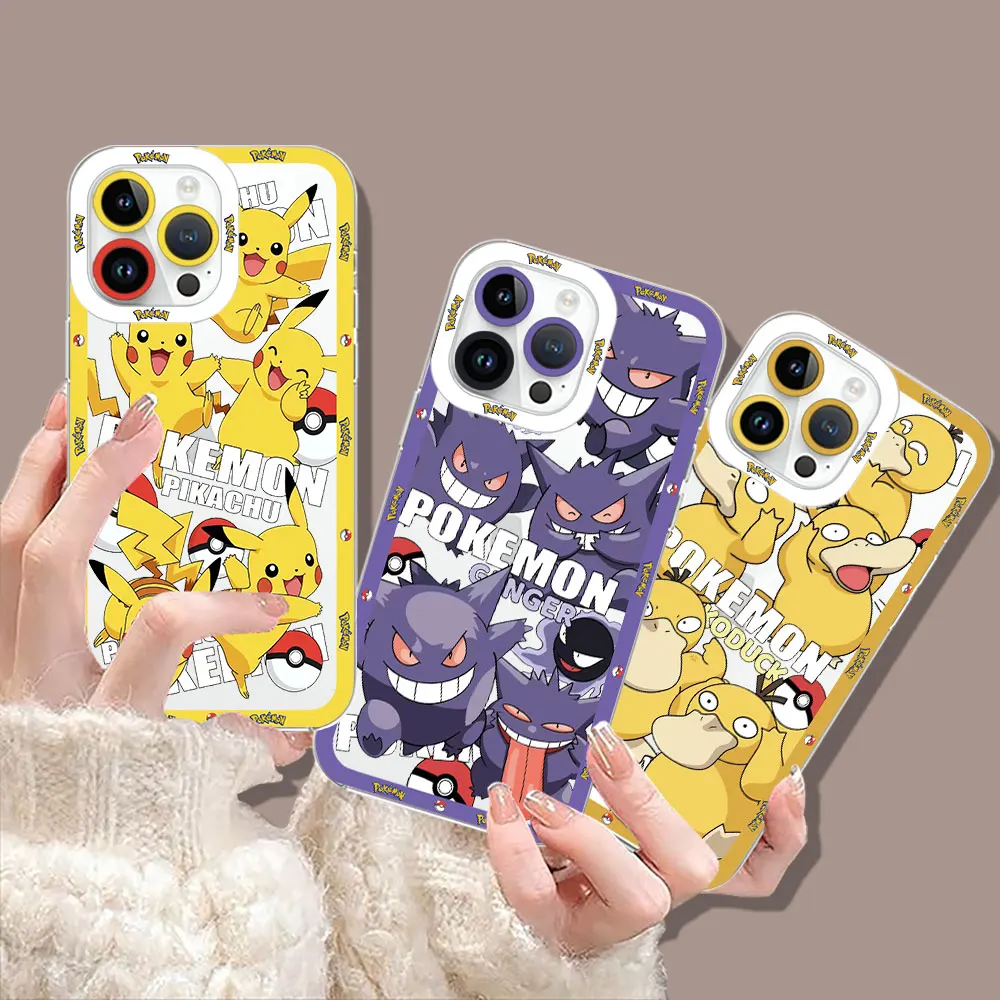 Cartoon Pokemon Pikachu Gengar Case For Apple iPhone 15 14 13 12 11 XS Pro Max 16 8 7 Plus X XR SE Transparent Cover Cqoue