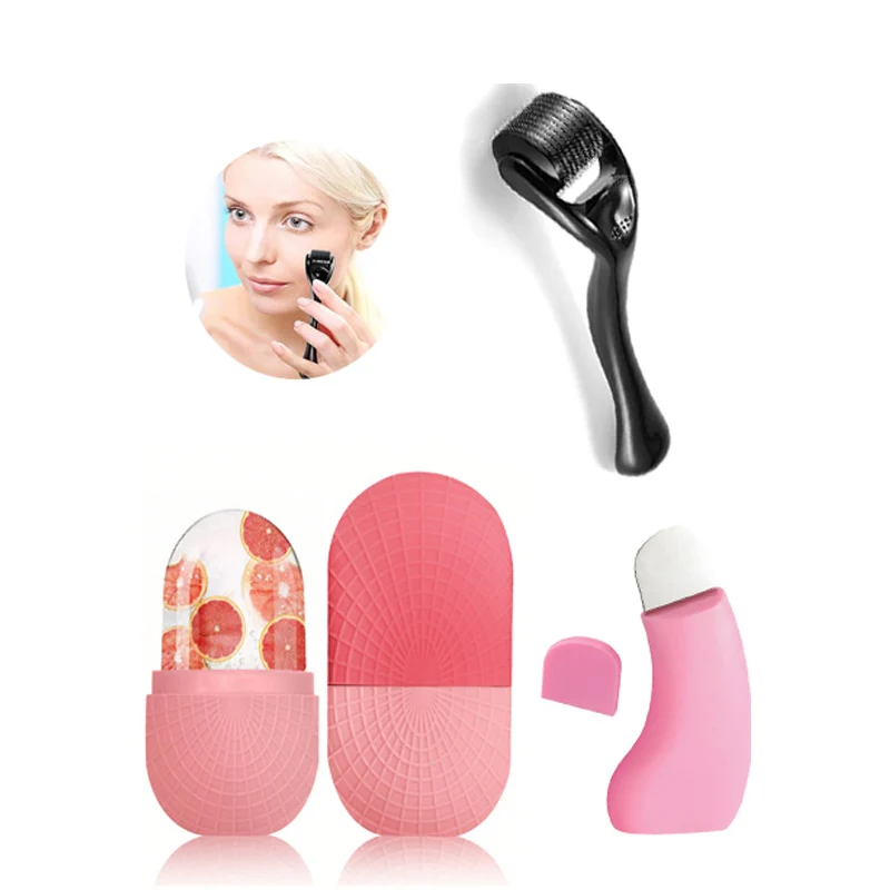 Facial Skin Care Tray Ice Tray Deep Cleansing Blackhead Remover Shovel Skin Beard 0.25mm Needle Micro Facial Roller Tool Set