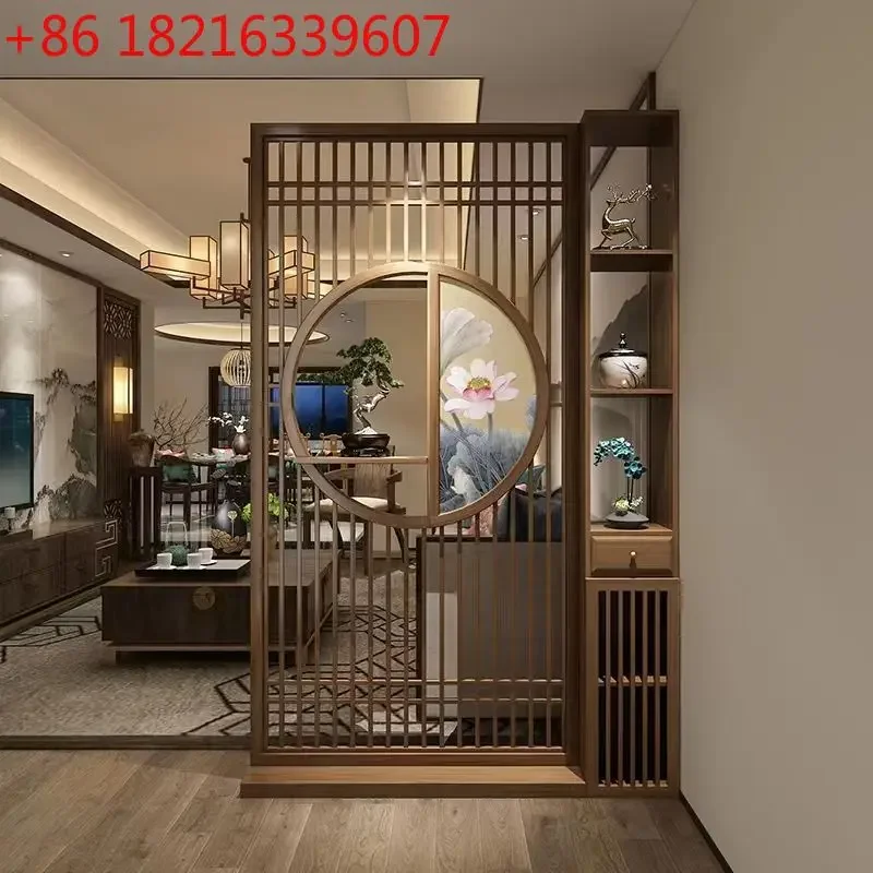Solid wood screen partition living room block household hollowed-out entrance entrance cabinet screen cabinet