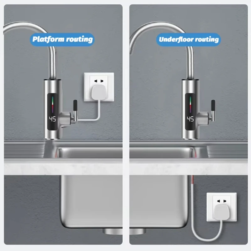 전기 주방 온수기 수도꼭지, 스테인리스 스틸, LED 디지털 인스턴트 온수 수도꼭지 히터, 냉난방 수도꼭지, 3000W, 220V