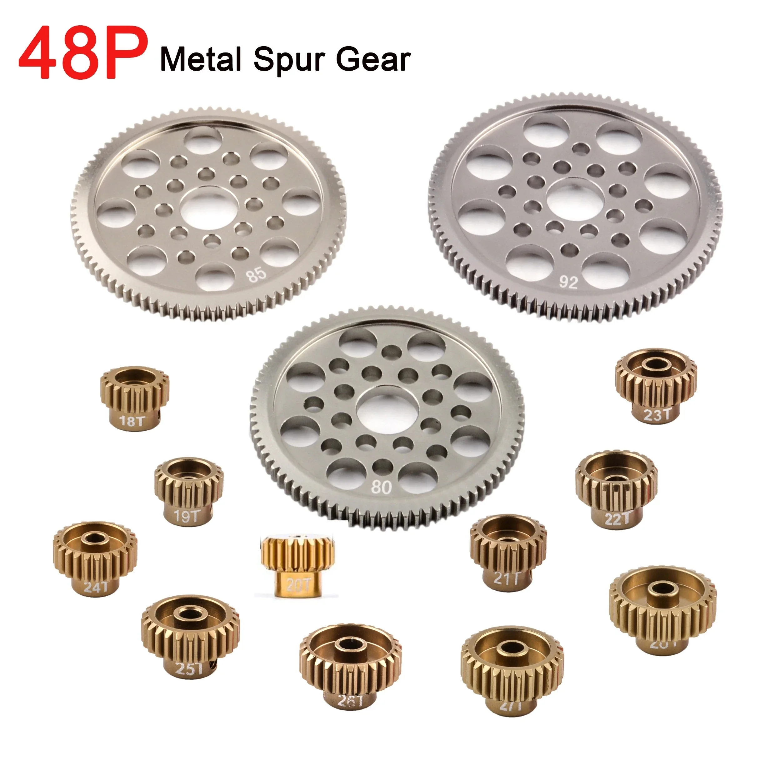 Universal Aluminum 48P Spur Gear 92T 85T 80T Pinion Motor Gears 19T 20T 21T 22T 23T 24T 25T 26T 31 33T For 1/10 Sakura RC Car