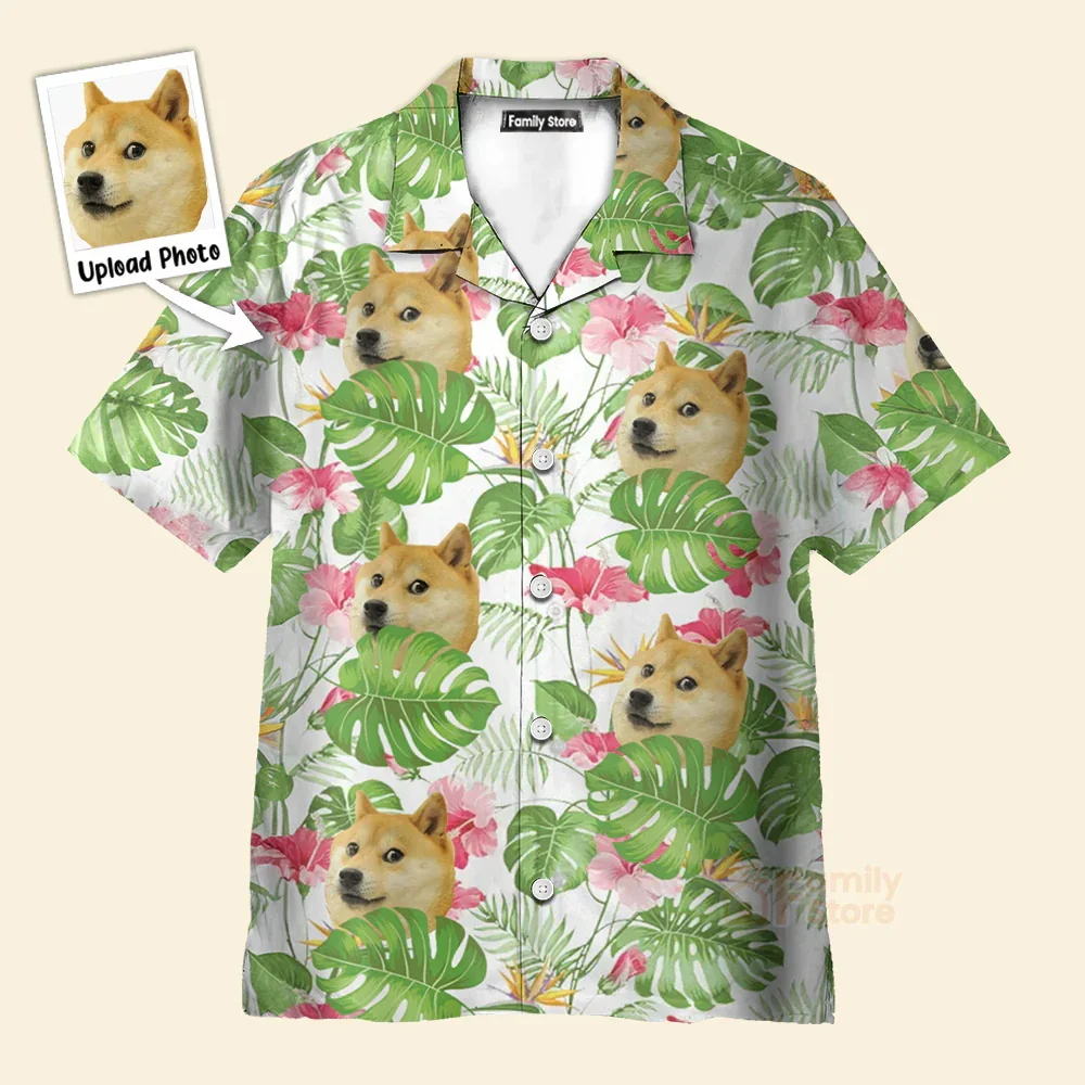 

New Summer Custom Photo Face Shirt - Custom Photo Short Sleeve Button Down Hawaiian Shirt - Funny For Animel- Beach Party Shirts