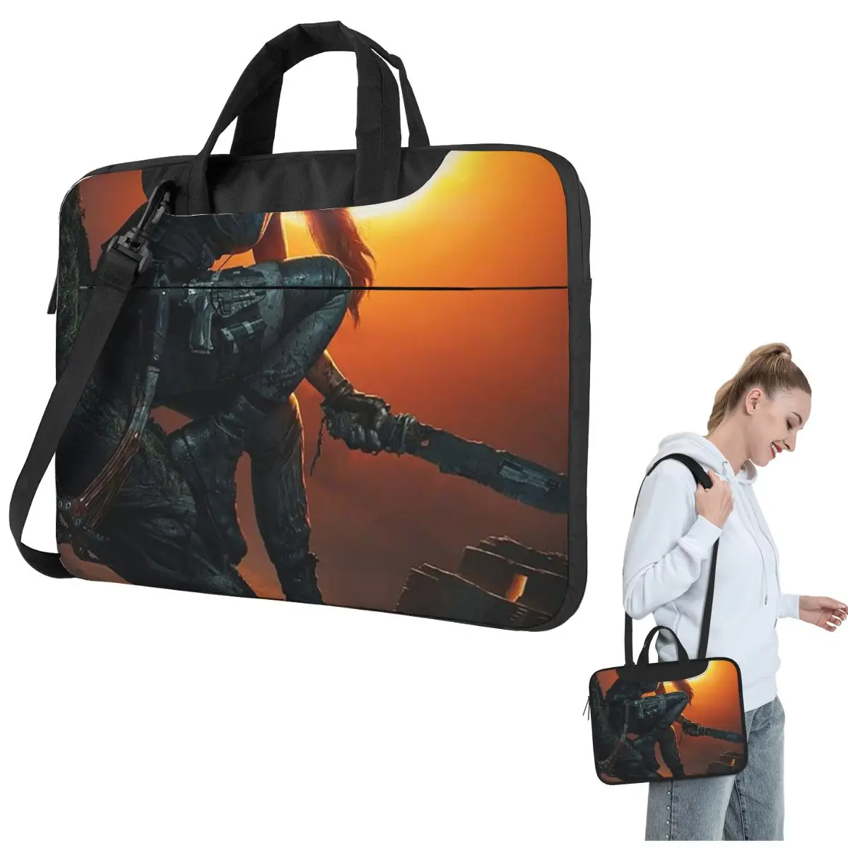 Tomb Raider Lara Croft Games Angelina Jolie Gaming Rise Reboot Croft Manor Crossbody Laptop Bag Resistant ProtectiveMacbook Pro
