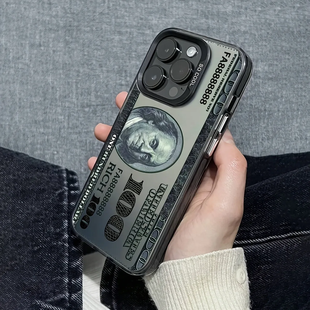 Funda para teléfono de Tpu galvanizada con patrón de factura de dólar estadounidense, adecuada para iPhone 17 Pro Max, iPhone 16, 15, 14, 13, 12, 11, Xs, Xr, 7, 8, 12/13 Mini Plus Pro Max Se, adecuada como regalo para cumpleaños/varios festivos/familia/Pa