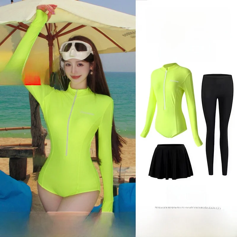 new-women's-one-piece-swimwear-long-sleeve-surfing-diving-suit-uv-protection-upf50-quick-dry-nylon-material-for-water-sports