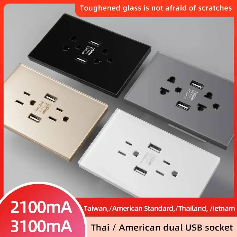 Tomada de Parede Dual USB Padrão Americano Herepow Tailândia com Carregamento Rápido Tipo-C 3.1A, Adaptador de Plugue para Eletrodomésticos Inteligentes