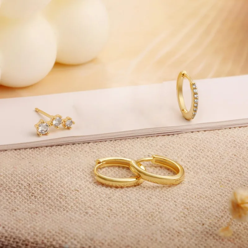 3pcs/Set  Zircon Fashion Earrings Gold-plated Dazzling Elegant High-grade  Daily Wear  Jewelry Gifts for Women Girls image 5