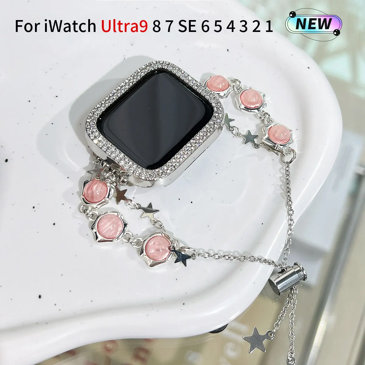 

Crystal Bead metal bracelet for Apple Watch 49-38mm 987 Women's blingbling Iwatch Series 654se 3-1 42mm watchband