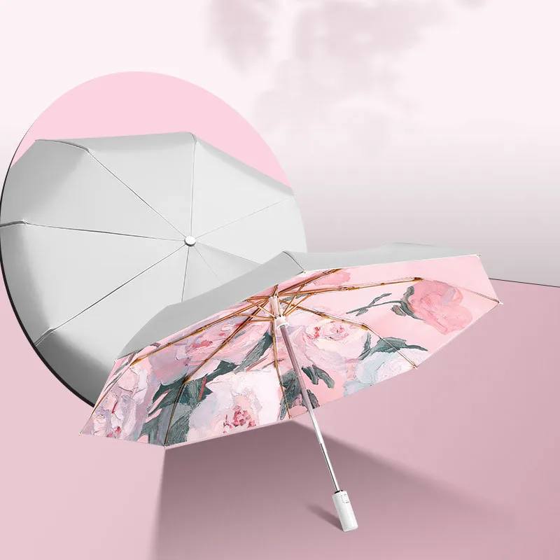 Women Automatic Double-Layer Oil Painting Umbrella Thermal Insulation Sunscreen Fashion Trend New Design Sunny Umbrella