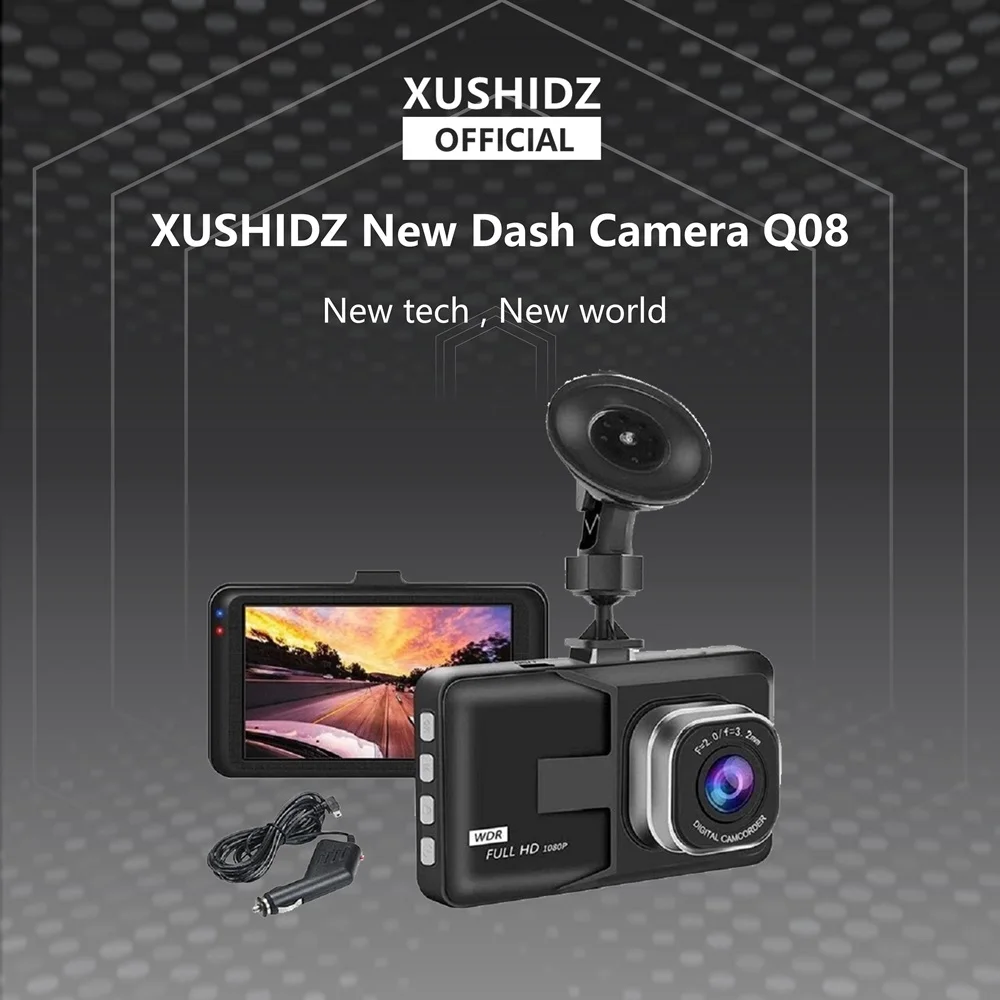 XUSHIDZ 2024 NEW Dash Camera Vehicle Car Camera Video Recoder DVR Night Vision Loop Recording 1080P 3-inch Parking Monitor HD