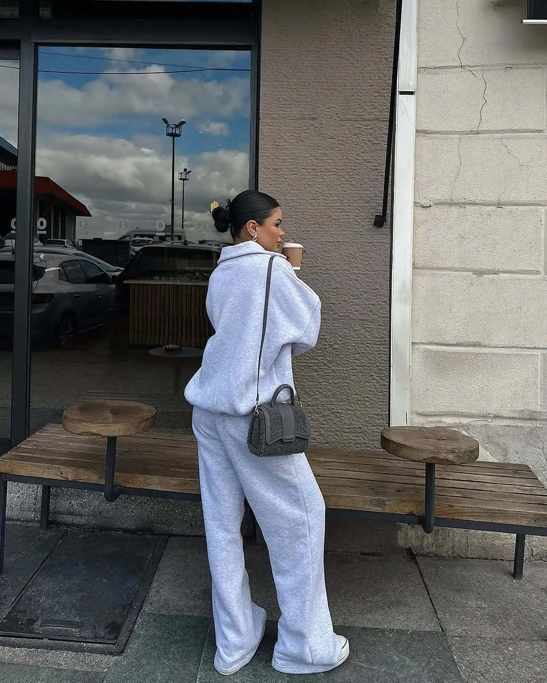 Autumn and winter suit semi-open pullover sweater trousers two-piece set