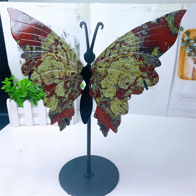 Imagem -03 - Dragão Sangue Pedra Cristal Borboleta Asas Cura Reiki Estátua Pedras Preciosas Decoração para Casa Par Natural