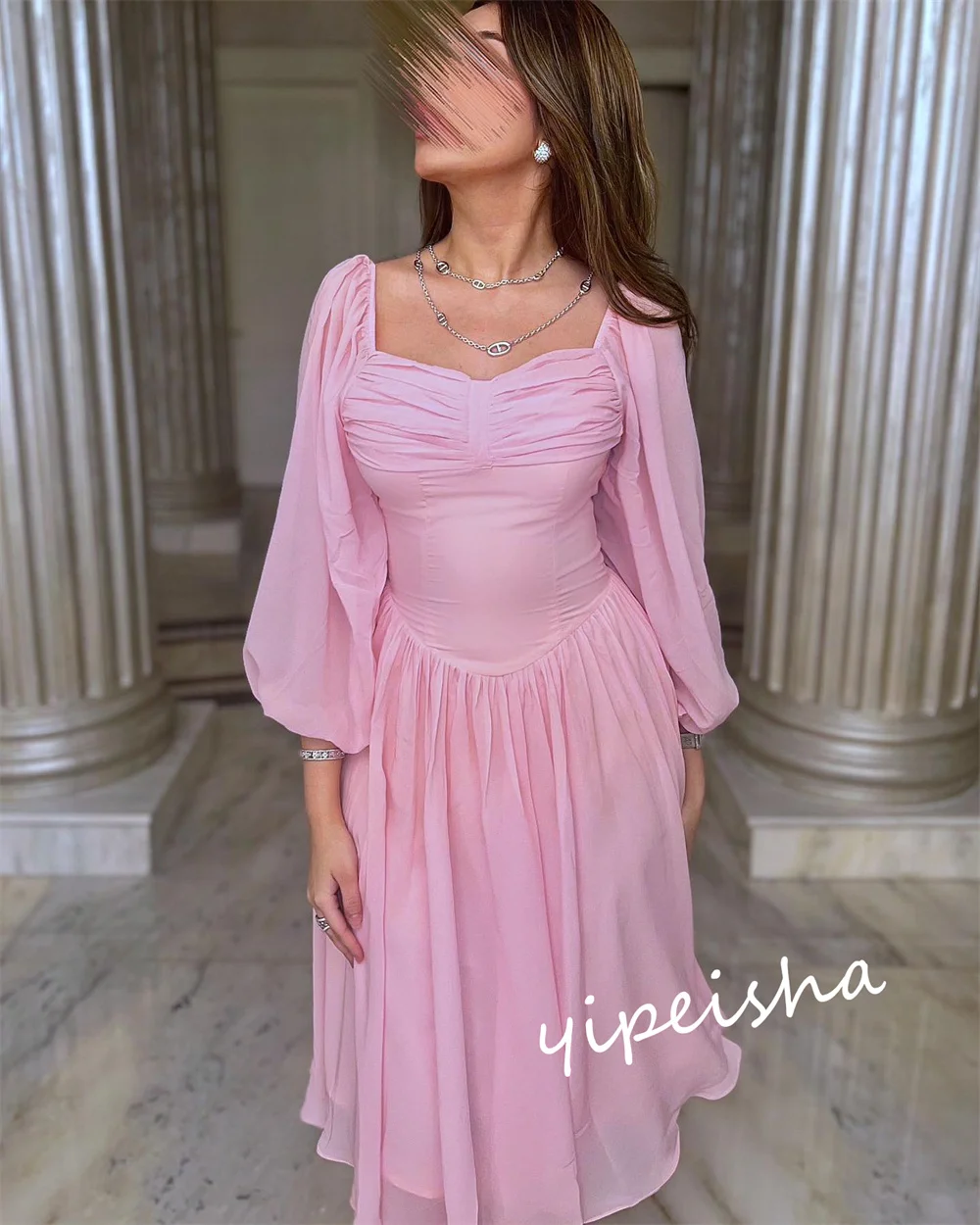 Ball Dress Saudi Arabia Prom Chiffon Ruffles Clubbing A-line Square Neck Bespoke Occasion Gown Knee Length Dresses