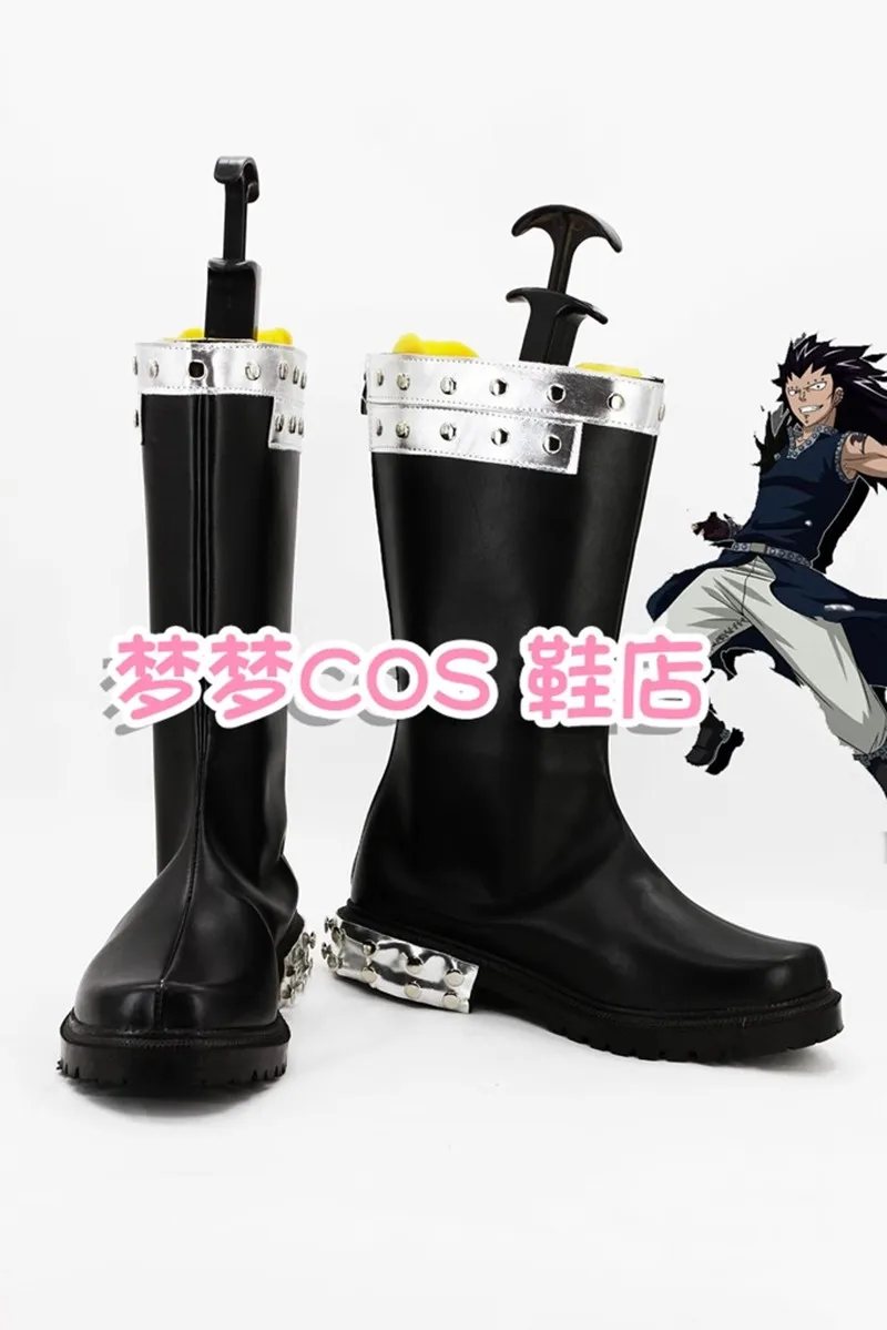 

JP Anime FAIRY TAIL Gajeel Redfox Cosplay Shoes Handmade Leather Black Boots