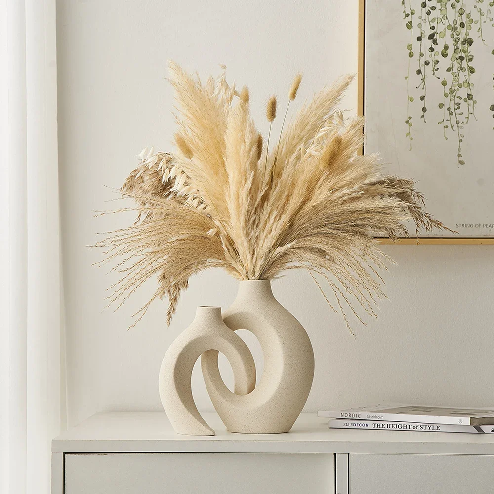Creative Vases Nordic Modern Wedding Decoration Ceramic Interlock Vase Pampas Grass Living Room Home Decor Desktop Ornament