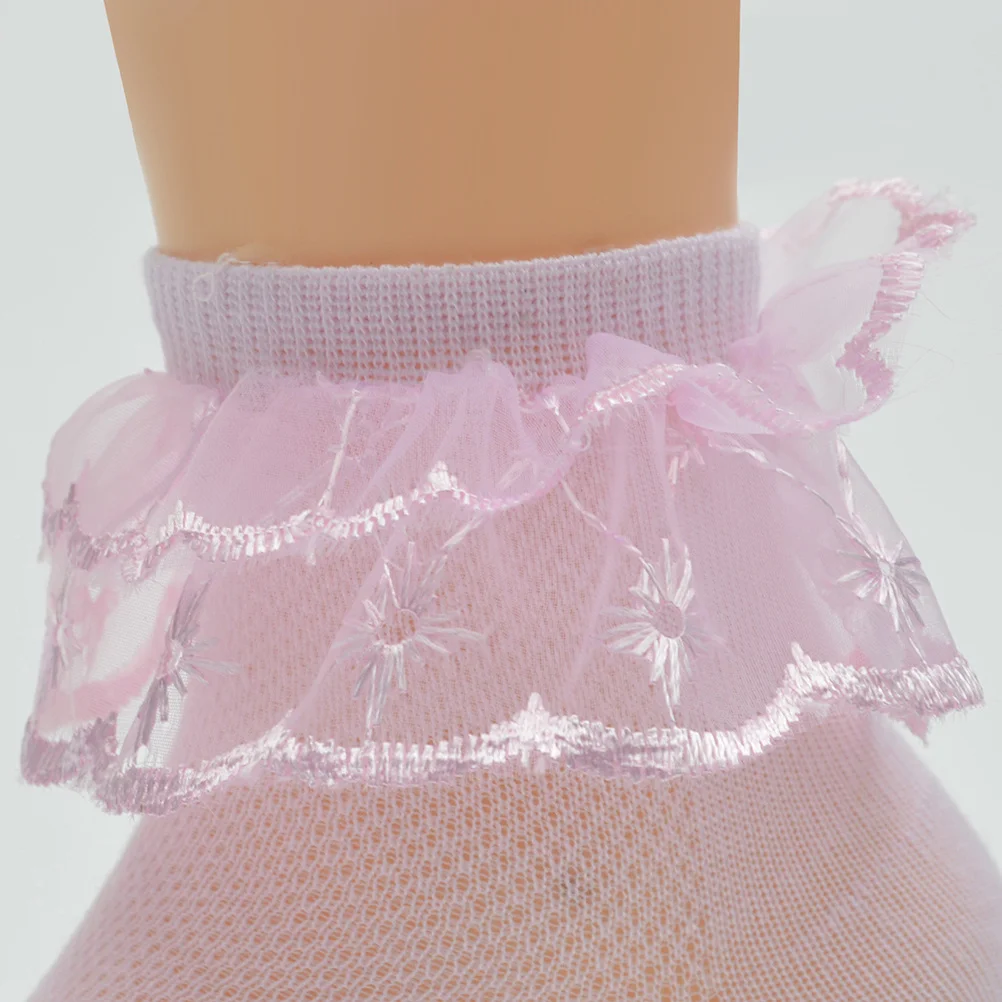 

4Pairs Princess Lace Cotton Socks Ankle Cut Anti-Slip Breathable Sweat-Absorption for 0-3 Year Old Girls Wathet White Pink