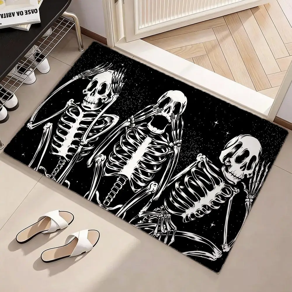 Abstract Human Skeleton Floor Mat Soft Flannel Non-Slip Door Mat - Thickened Rug for Living Room Home Decor
