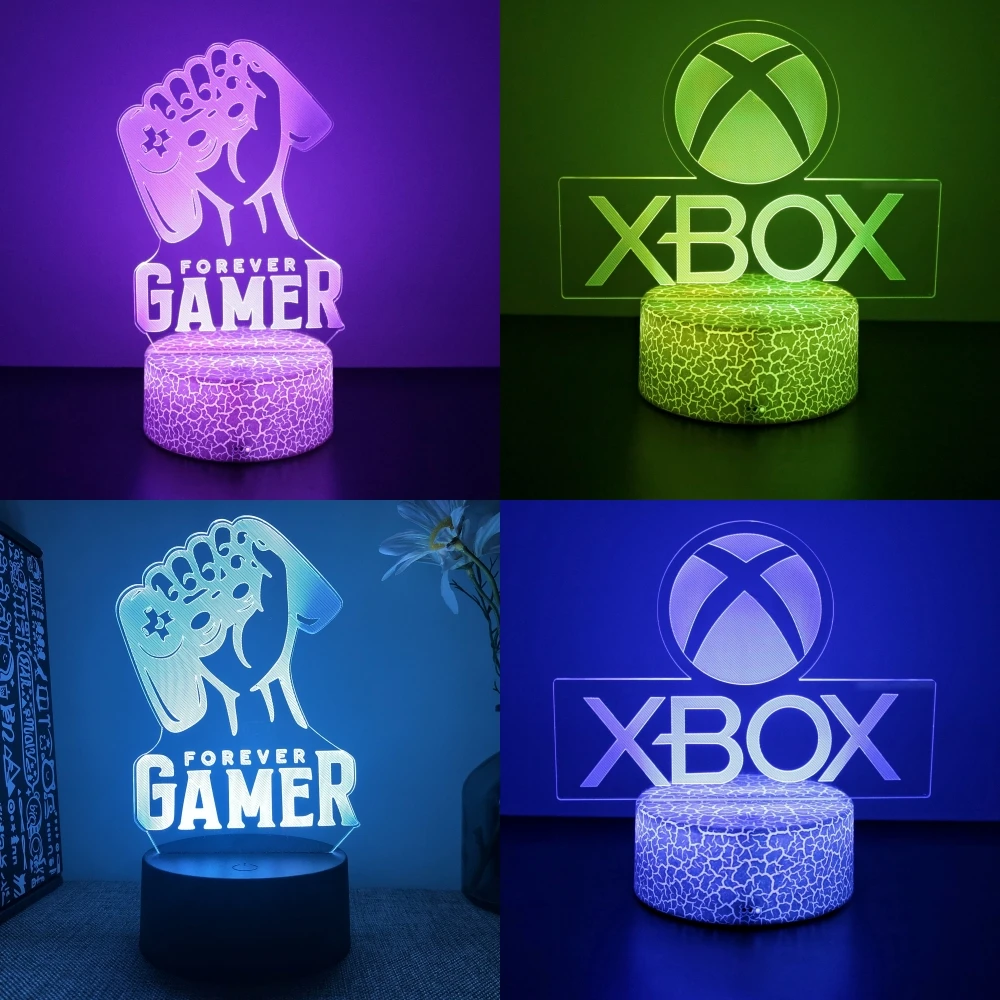 Gaming 3D Lamp LED Night Light for XBOX Gaming Room Desk Setup Lighting Gamer Decoration Lamps Room Table Icon Logo Kids Gifts