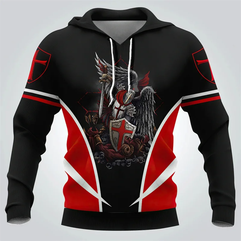 Knights Templar Men\'s Hoodie 3D Print Oversized Pullovers 2024 New Trendy Sweatshirts Men Clothing Casual Hooded Tops Streetwear
